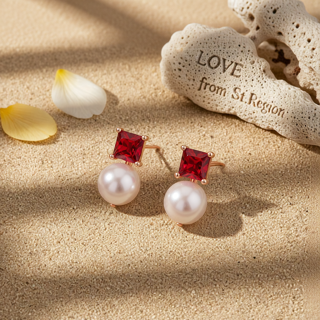 Red Crystal & Pearl 18K Rose Gold-Plated Drop Earrings
