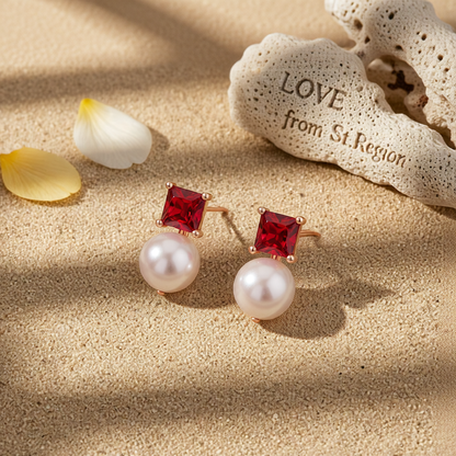 Red Crystal & Pearl 18K Rose Gold-Plated Drop Earrings