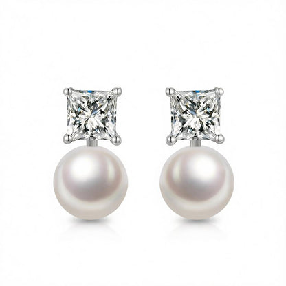 Clear Crystal and Pearl Silver-Plated Drop Earrings, silver drop earrings for women, elegant gift for her, side view