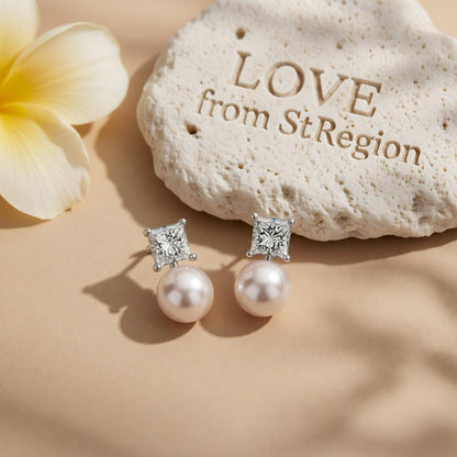 Clear Crystal and Pearl Silver-Plated Drop Earrings, silver drop earrings for women, elegant gift for her, lifestyle look