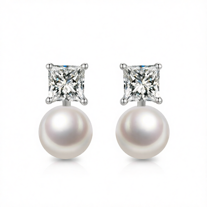 Clear Crystal & Pearl Silver-Plated Drop Earrings