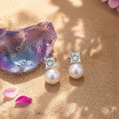 Clear Crystal & Pearl Silver-Plated Drop Earrings