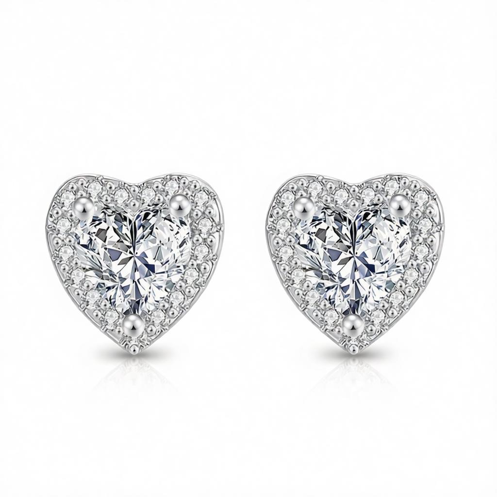 Crystal & Cubic Zirconia Heart Hola Stud Earrings