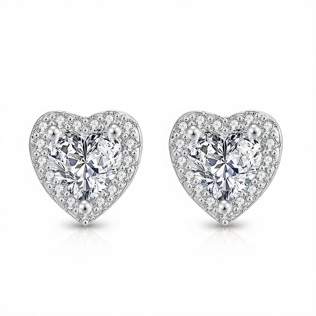 Crystal & Cubic Zirconia Heart Hola Stud Earrings