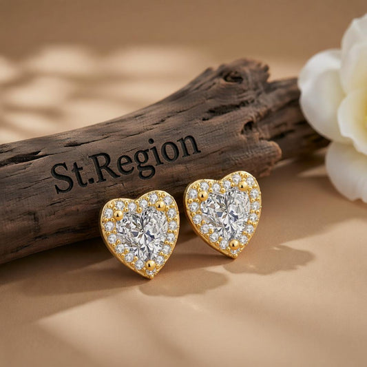 Crystal & Cubic Zirconia 18K Gold-Plated Heart Halo Stud Earrings