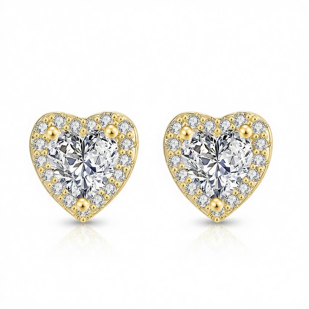 Crystal and Cubic Zirconia 18K Gold-Plated Heart Halo Stud Earrings, cubic zirconia stud earrings for women, side view