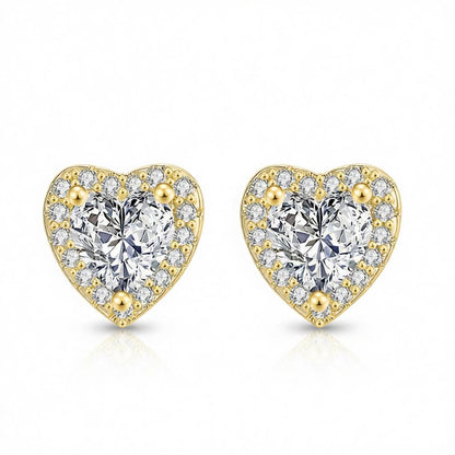 Crystal and Cubic Zirconia 18K Gold-Plated Heart Halo Stud Earrings, cubic zirconia stud earrings for women, side view