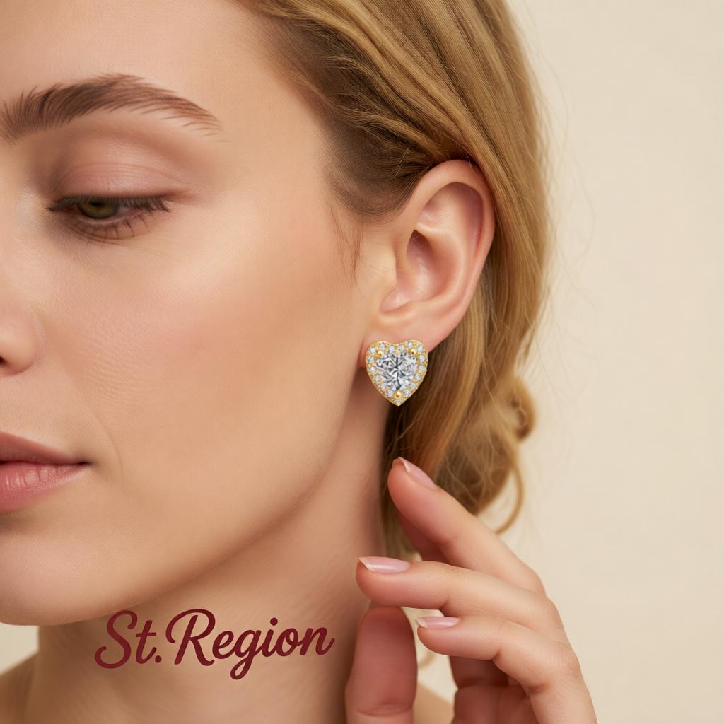 Crystal and Cubic Zirconia 18K Gold-Plated Heart Halo Stud Earrings, cubic zirconia stud earrings for women, styled look