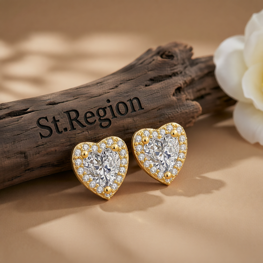 Crystal & Cubic Zirconia 18K Gold-Plated Heart Halo Stud Earrings