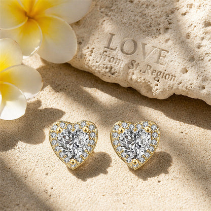 Crystal & Cubic Zirconia 18K Gold-Plated Heart Halo Stud Earrings