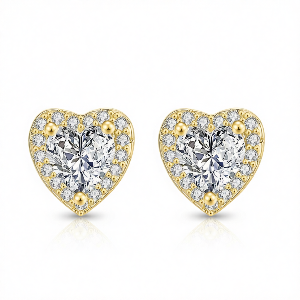 Crystal & Cubic Zirconia 18K Gold-Plated Heart Halo Stud Earrings