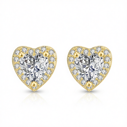 Crystal & Cubic Zirconia 18K Gold-Plated Heart Halo Stud Earrings
