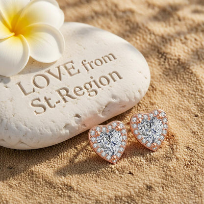 Crystal & Cubic Zirconia 18K Rose Gold-Plated Heart Halo Stud Earrings