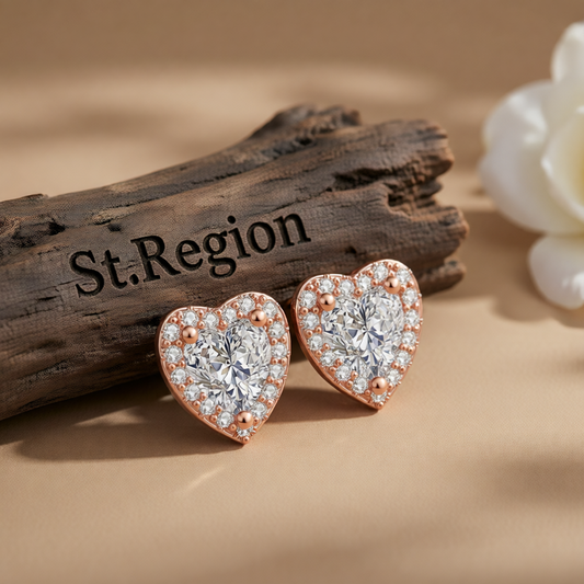 Crystal & Cubic Zirconia 18K Rose Gold-Plated Heart Halo Stud Earrings