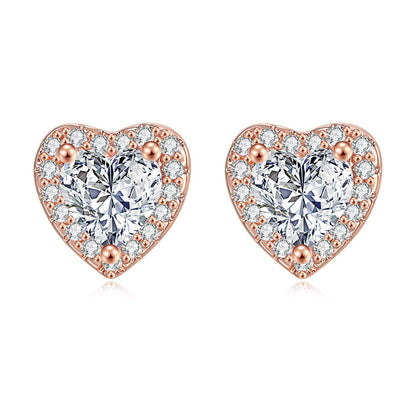 Crystal & Cubic Zirconia 18K Rose Gold-Plated Heart Halo Stud Earrings