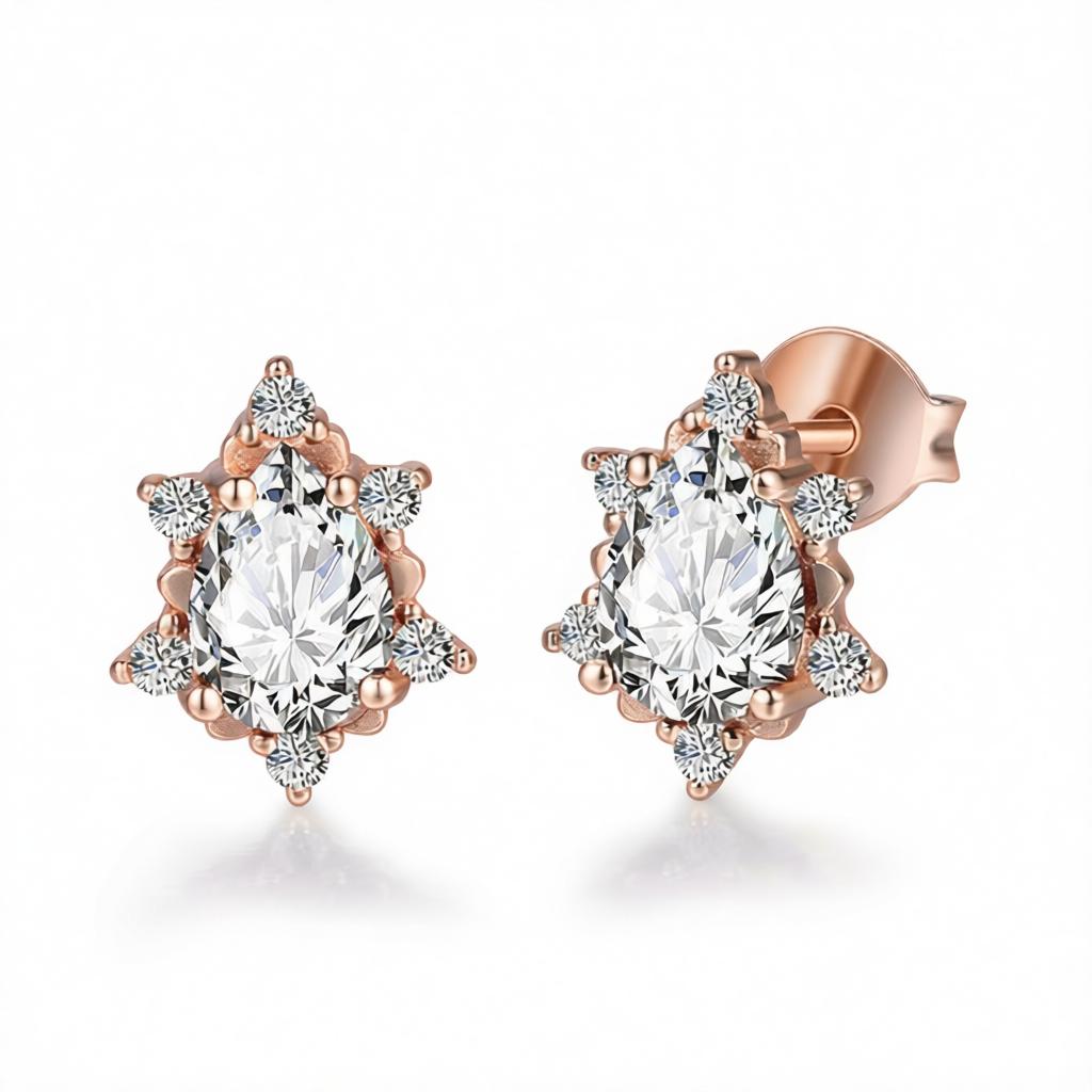 Crystal and Cubic Zirconia Stud Earrings, cubic zirconia stud earrings for women, botanical inspired, side view
