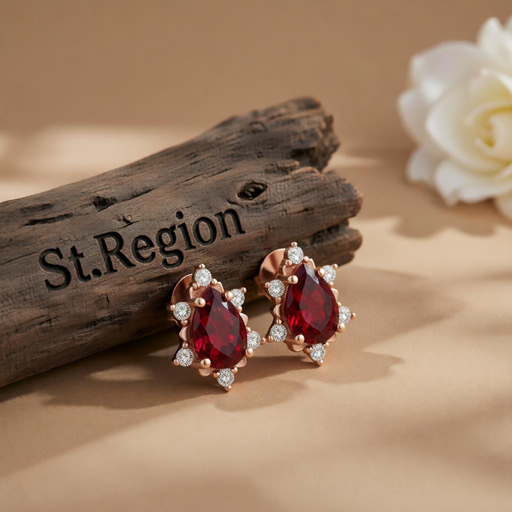 Pear Red Crystal & Cubic Zirconia Stud Earrings