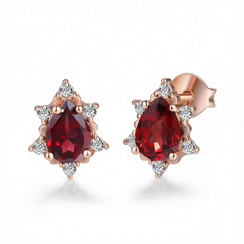 Pear Red Crystal & Cubic Zirconia Stud Earrings
