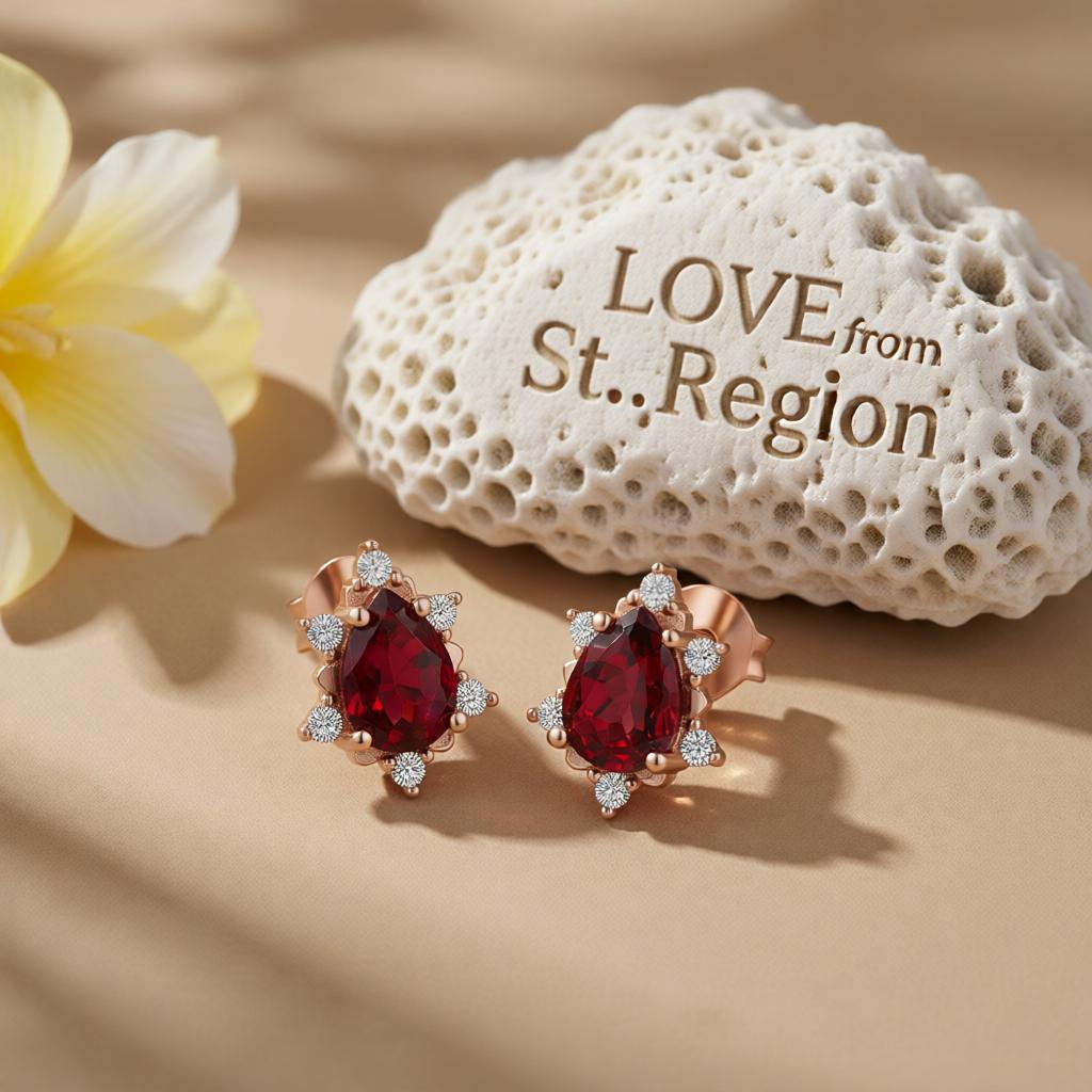 Pear Red Crystal & Cubic Zirconia Stud Earrings