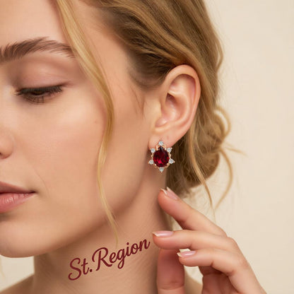 Pear Red Crystal & Cubic Zirconia Stud Earrings