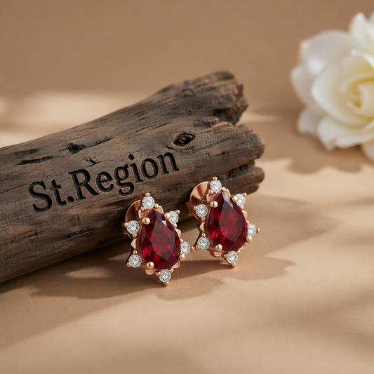 Pear Red Crystal & Cubic Zirconia Stud Earrings