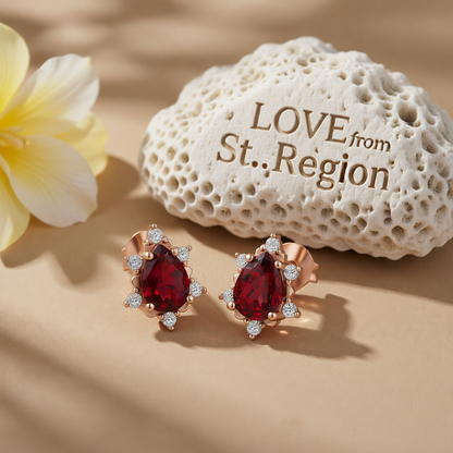 Pear Red Crystal & Cubic Zirconia Stud Earrings