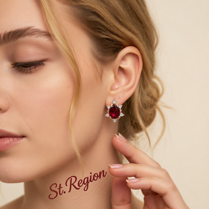 Pear Red Crystal & Cubic Zirconia Stud Earrings