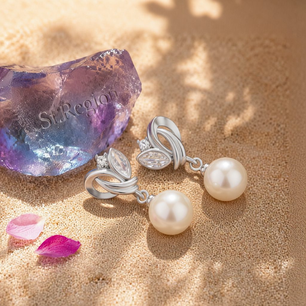Pearl & Crystal Silver-Plated Drop Earrings