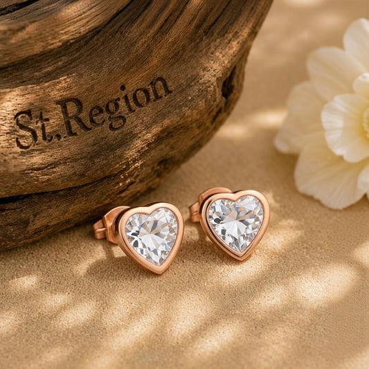 Crystal & 18K Rose Gold-Plated Heart Stud Earrings