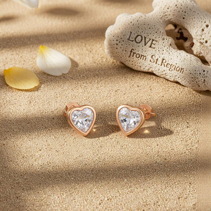 Crystal and 18K Rose Gold-Plated Heart Stud Earrings, rose gold stud earrings for women, botanical inspired, lifestyle look