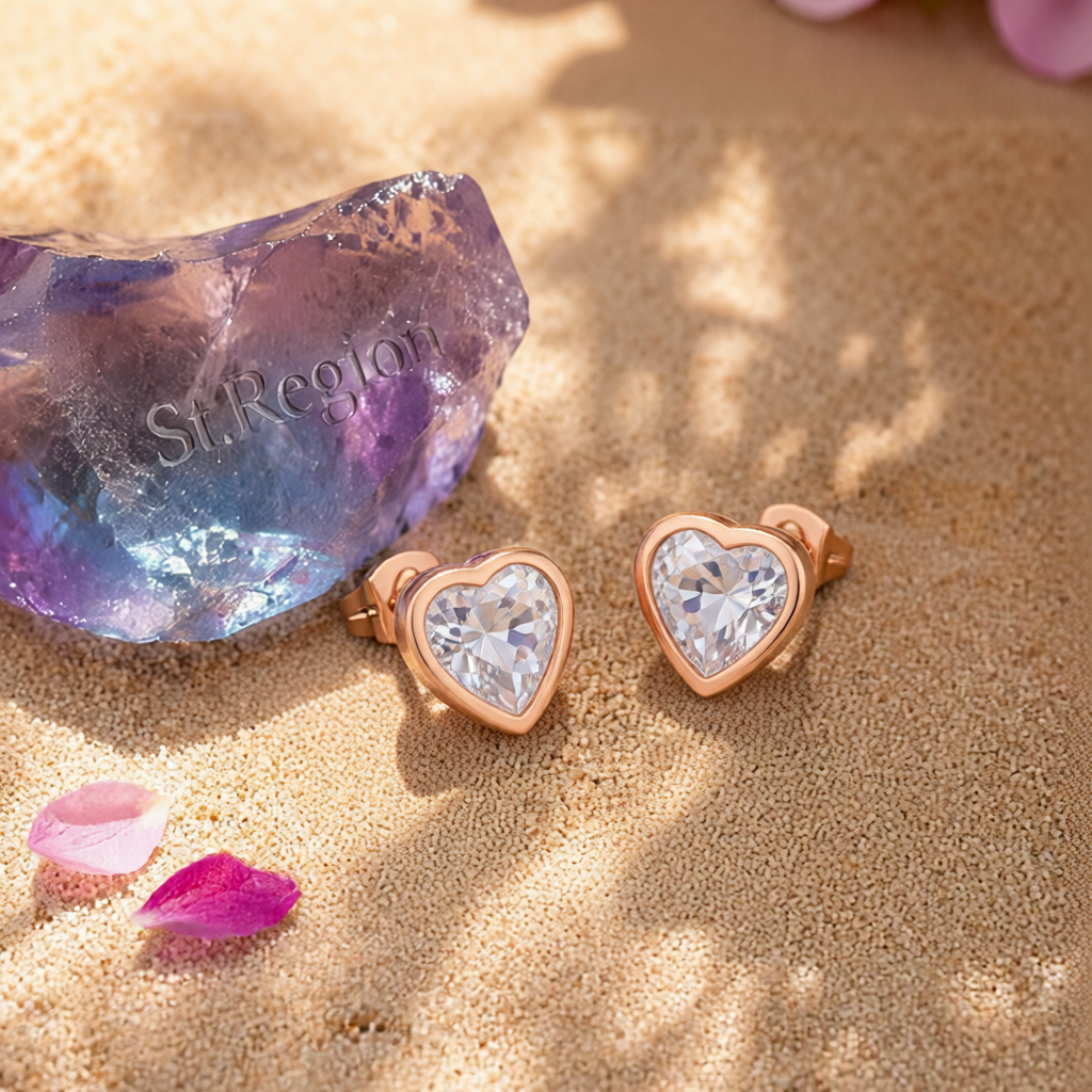 Crystal & 18K Rose Gold-Plated Heart Stud Earrings