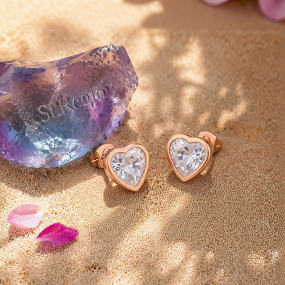 Crystal & 18K Rose Gold-Plated Heart Stud Earrings