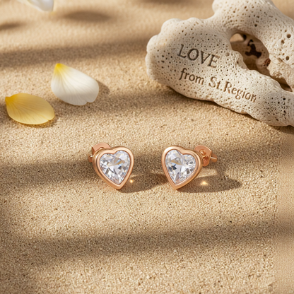 Crystal & 18K Rose Gold-Plated Heart Stud Earrings