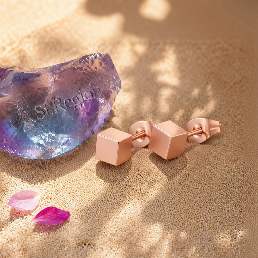 18K Rose Gold-Plated Cube Stud Earrings
