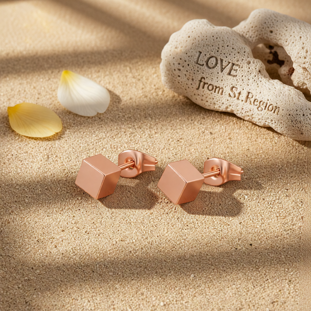 18K Rose Gold-Plated Cube Stud Earrings