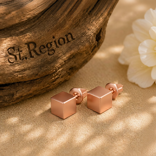 18K Rose Gold-Plated Cube Stud Earrings