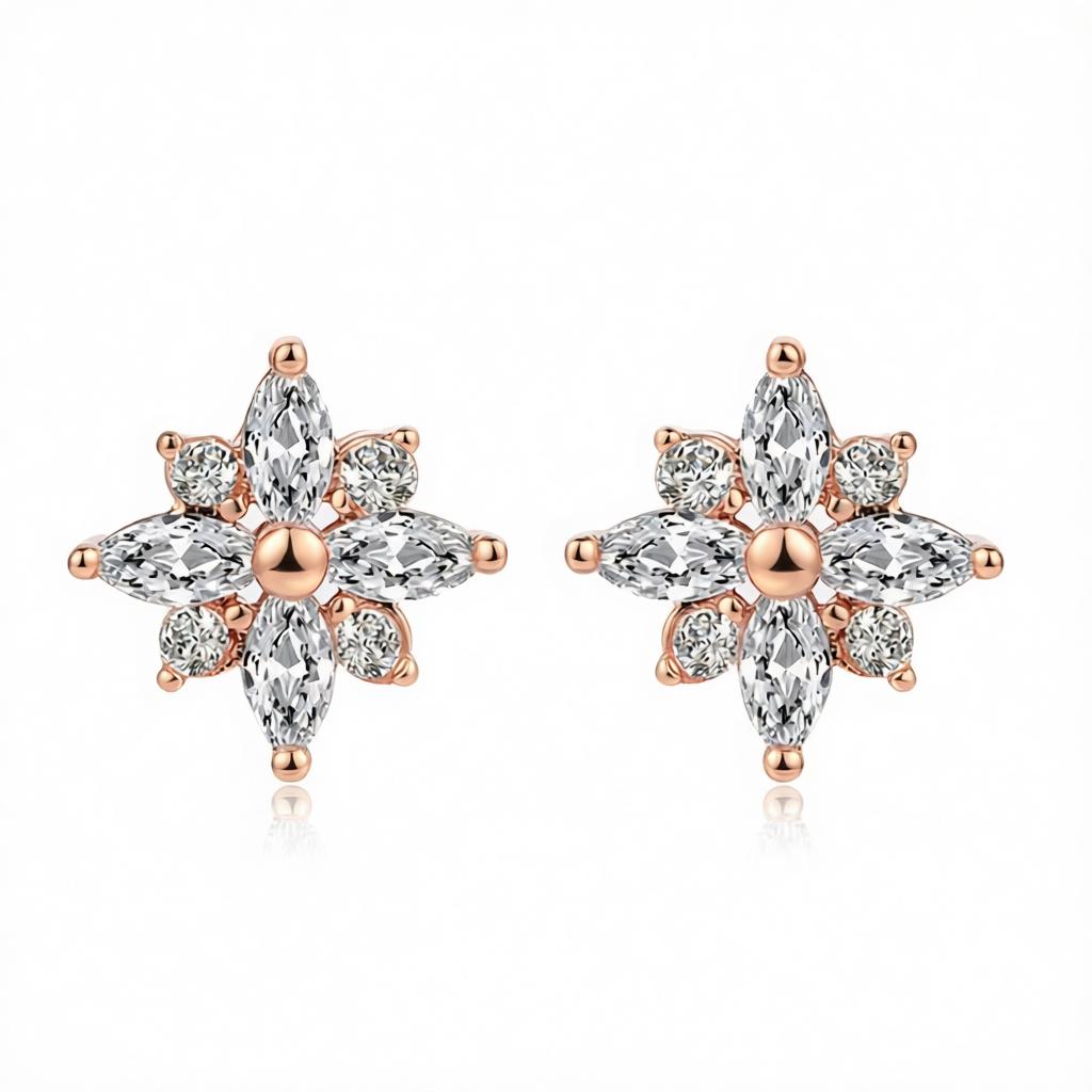 Cubic Zirconia and Crystal Snowflake Stud Earrings, stud earrings for women, dainty minimalist design, side view