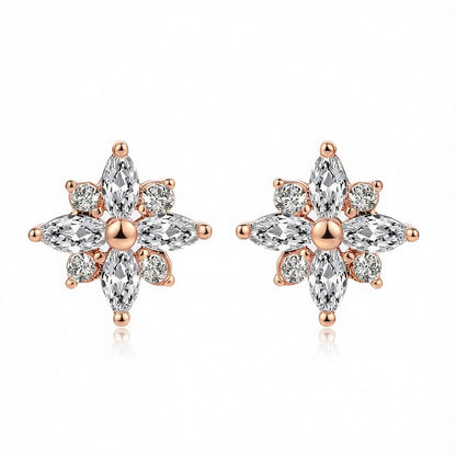 Cubic Zirconia and Crystal Snowflake Stud Earrings, stud earrings for women, dainty minimalist design, side view
