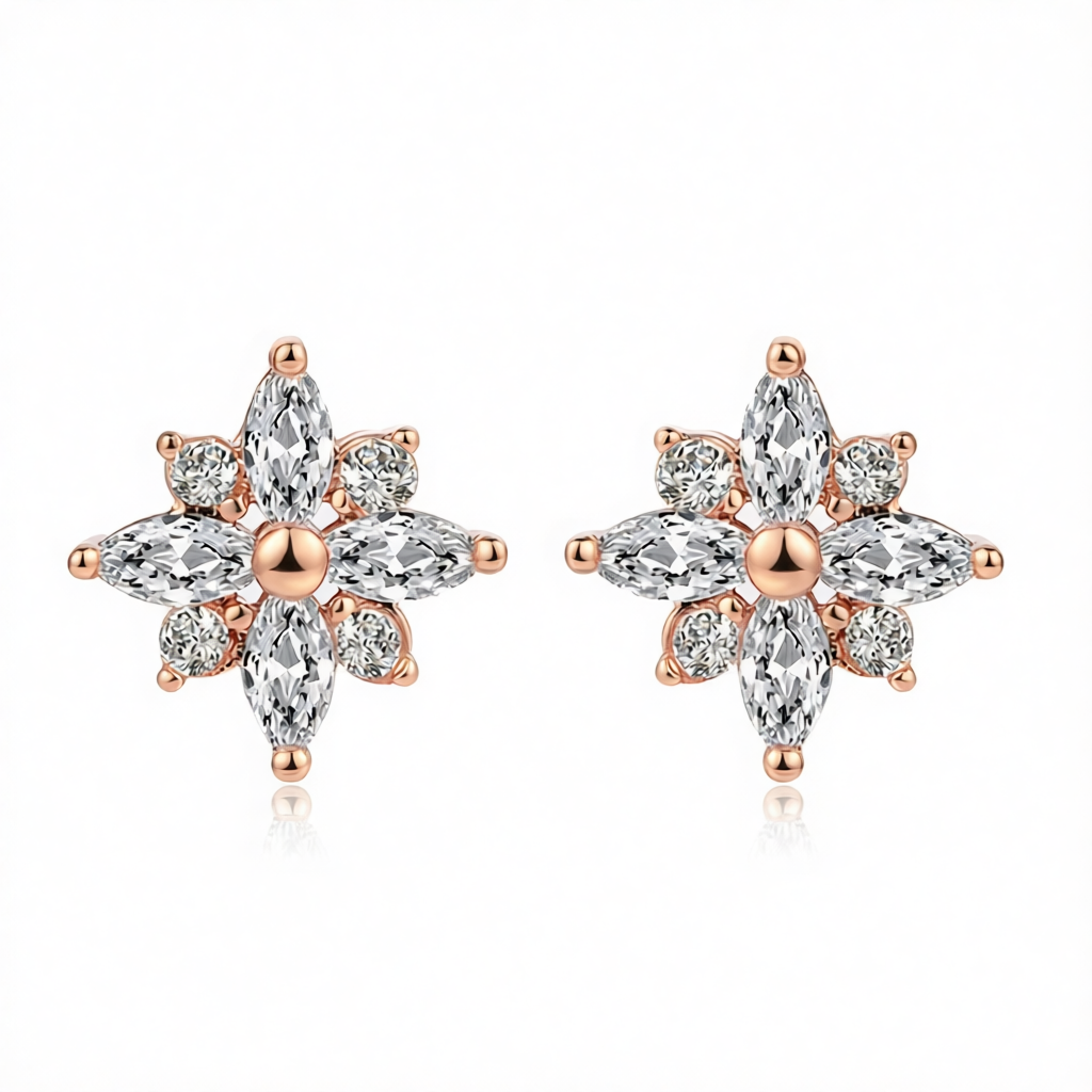 Cubic Zirconia & Crystal Snowflake Stud Earrings