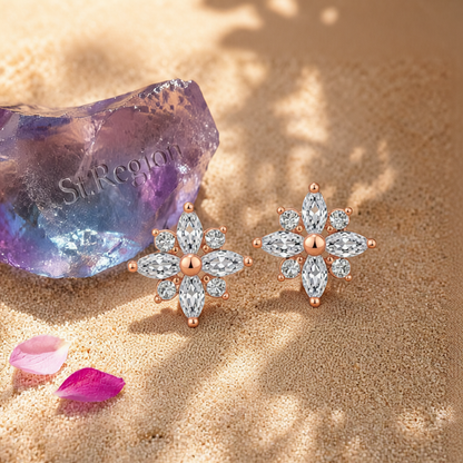 Cubic Zirconia & Crystal Snowflake Stud Earrings