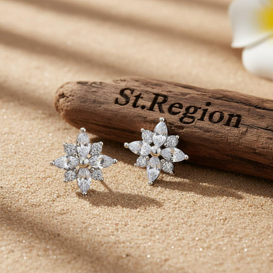 Clear Crystal & Cubic Zirconia Silver-Plated Snowflake Stud Earring