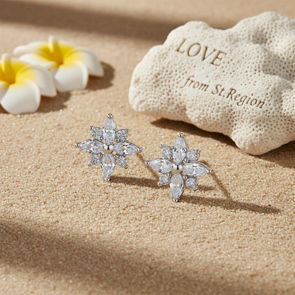Clear Crystal and Cubic Zirconia Silver-Plated Snowflake Stud Earring, cubic zirconia stud earrings for women, lifestyle look