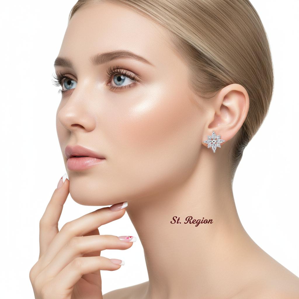 Clear Crystal and Cubic Zirconia Silver-Plated Snowflake Stud Earring, cubic zirconia stud earrings for women, styled look