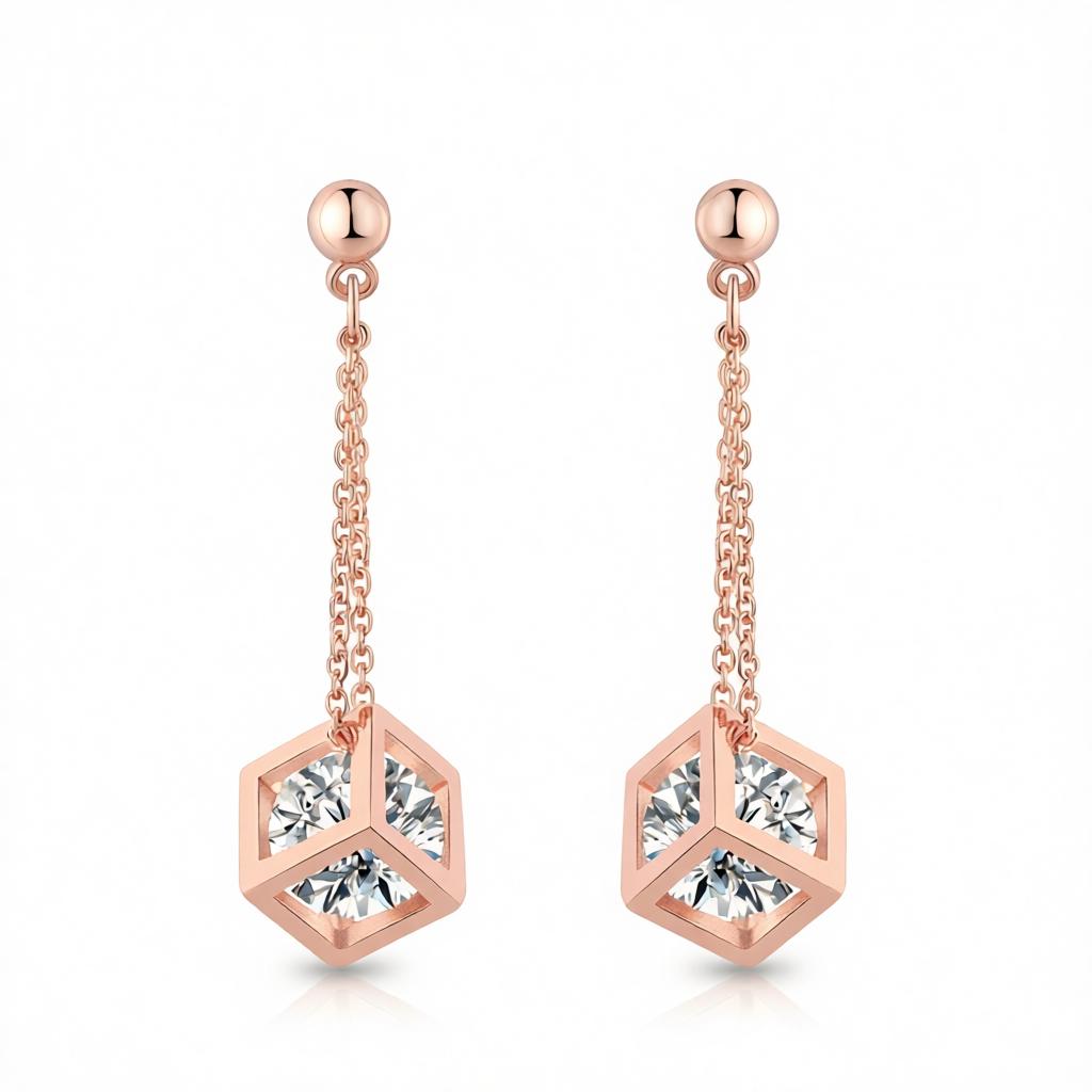 Crystal & 18K Rose Gold-Plated Caged Drop Earrings