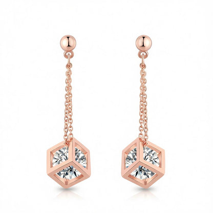 Crystal & 18K Rose Gold-Plated Caged Drop Earrings