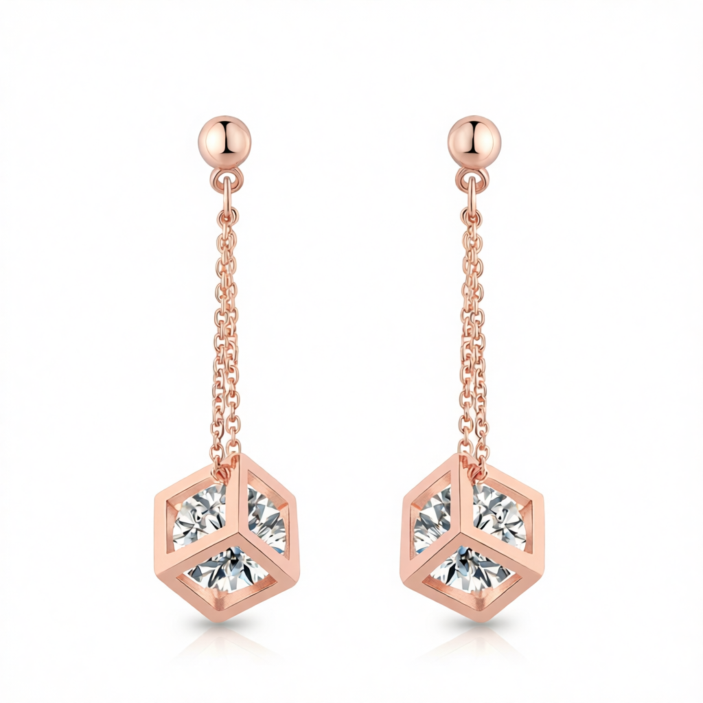 Crystal & 18K Rose Gold-Plated Caged Drop Earrings