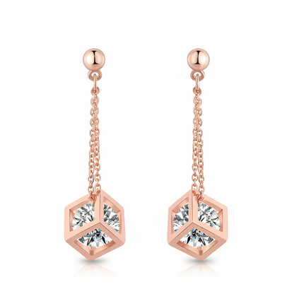 Crystal & 18K Rose Gold-Plated Caged Drop Earrings