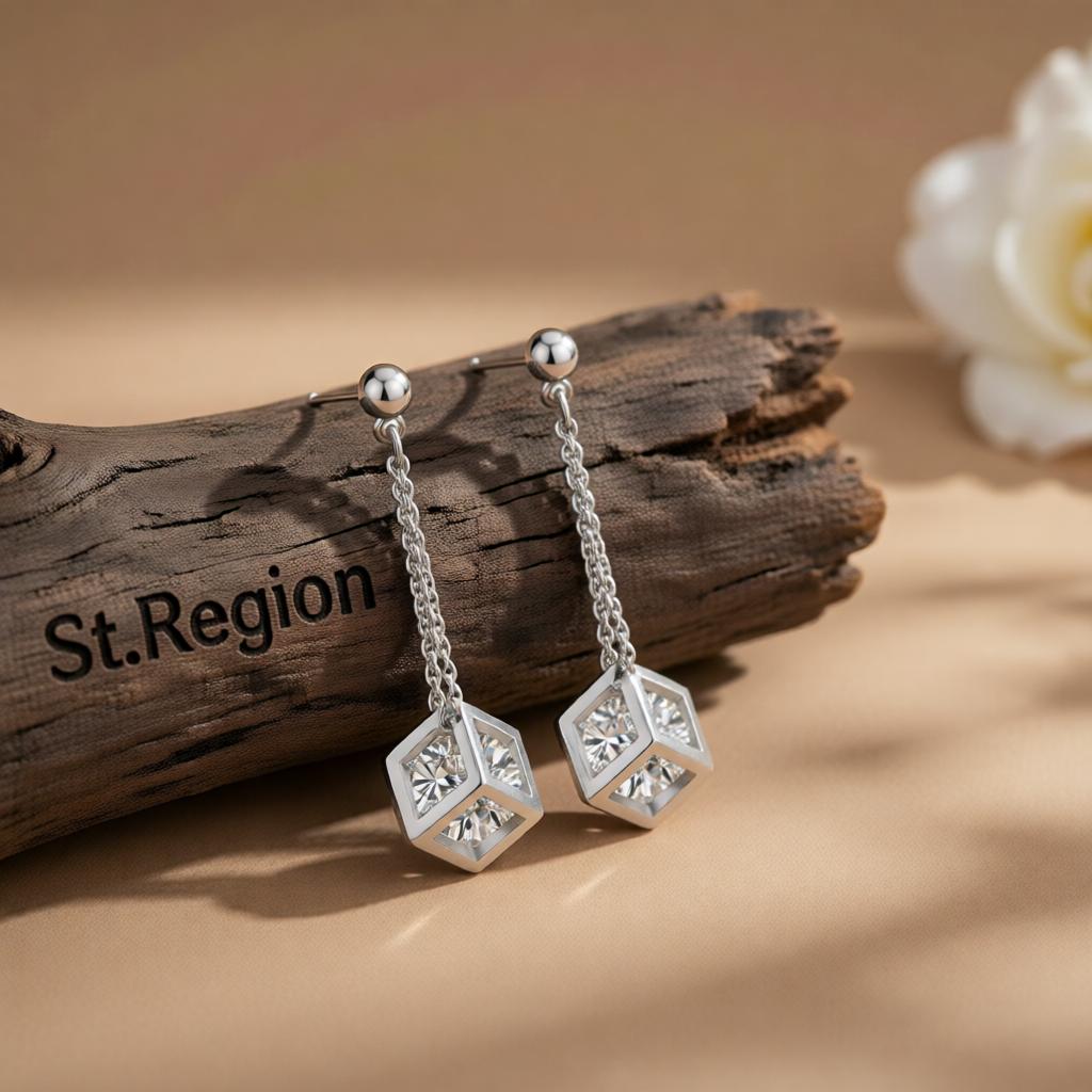 Crystal and Silver-Plated Caged Drop Earrings, silver drop earrings for women, vintage-inspired design, front view