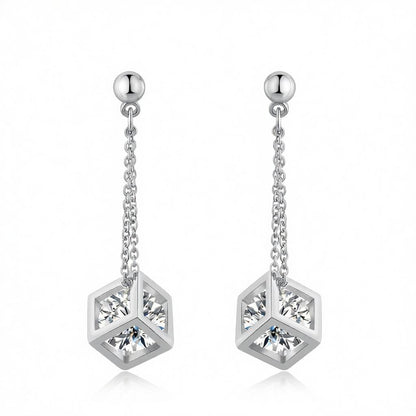 Crystal and Silver-Plated Caged Drop Earrings, silver drop earrings for women, vintage-inspired design, side view