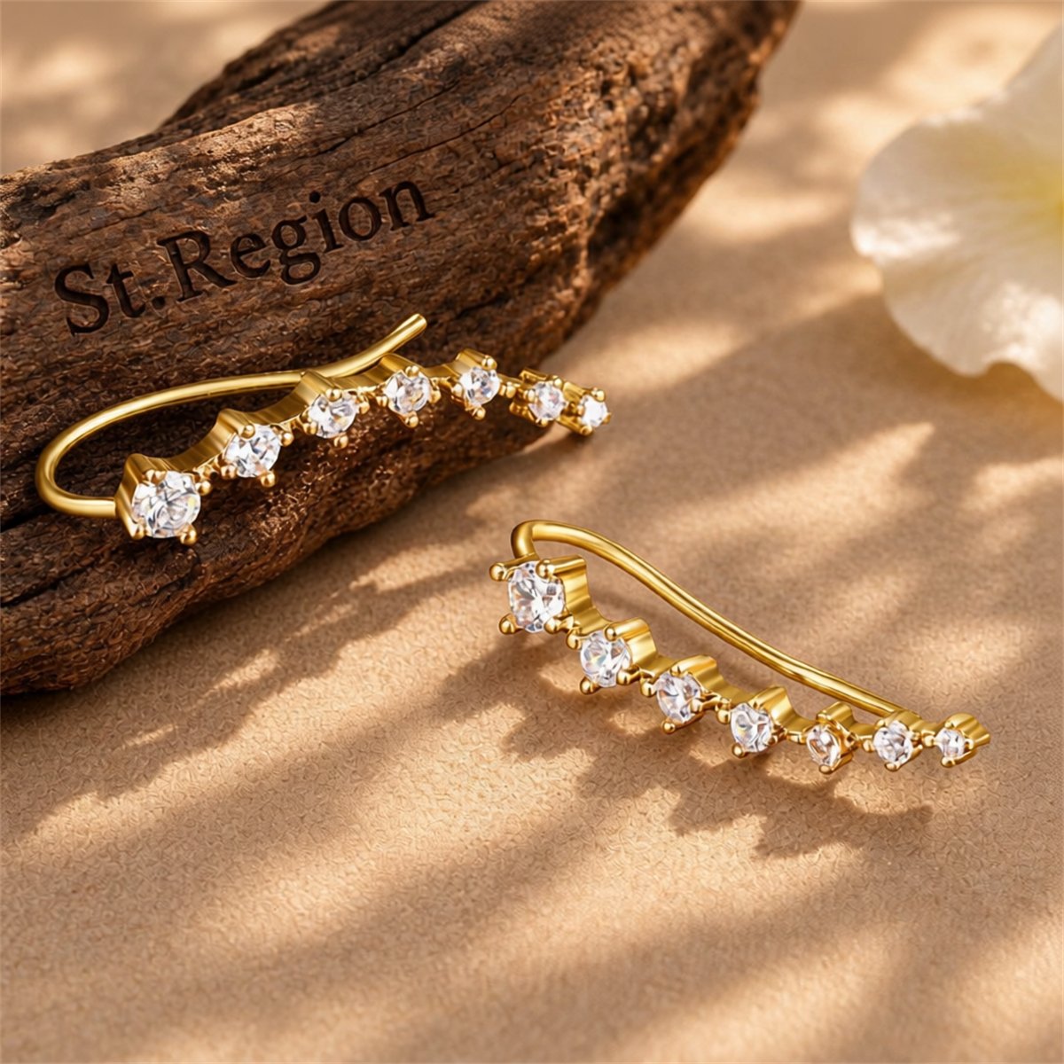 Cubic Zirconia and 18K Gold-Plated Ear Climbers, everyday style, front view